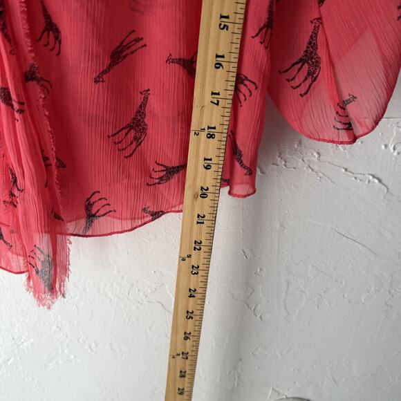 Color of Love Blouse Womens Medium‎ Red Sheer Giraffe Print Boho Peasant Top Tie - Picture 6 of 9